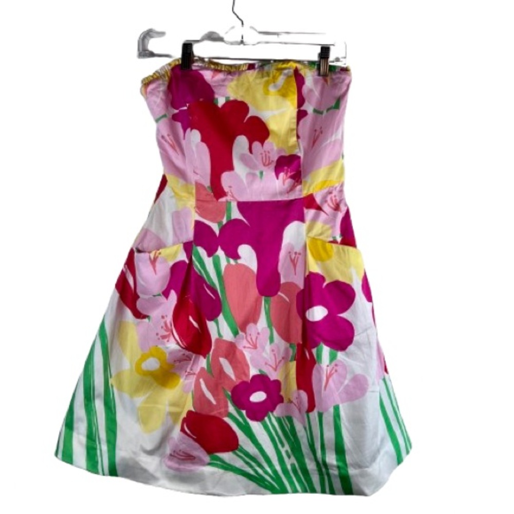 Lilly Pulitzer Blossom Lavish Strapless Floral Cotton Fit and Flare Dress Size 4
